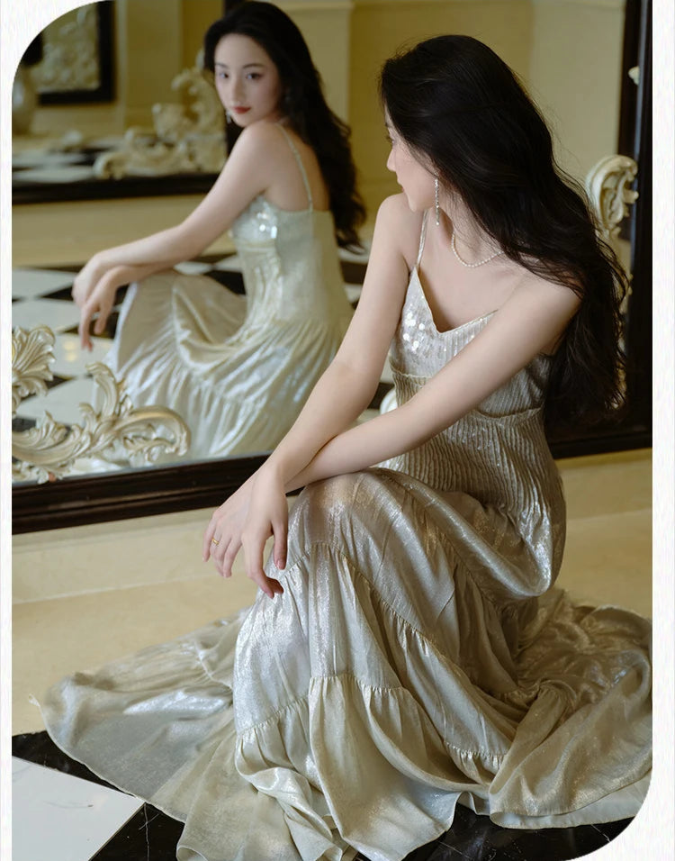 Frosty Moon Sequin Embellished Royalcore Goddess Dress