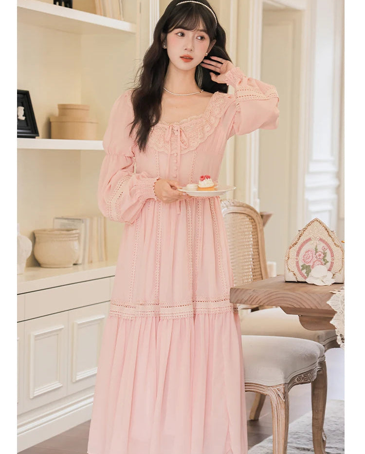 pink cottagecore dress Long Sleeve Cottagecore Dress peach pink cottagecore outfit