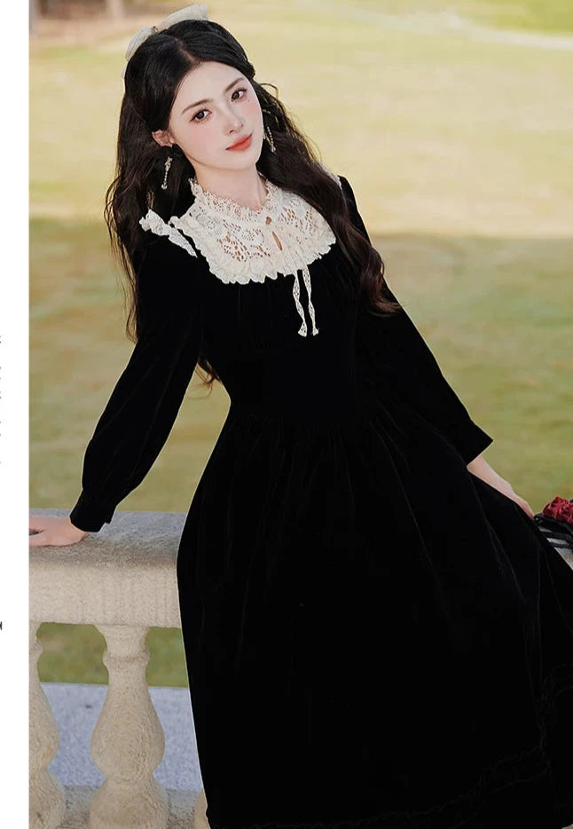 Romantic Goth Dress Black Velvet Victorian Vintage Dress Dark Romantic Romantic Goth Dress Black Velvet Victorian Vintage Dress Dark Romantic