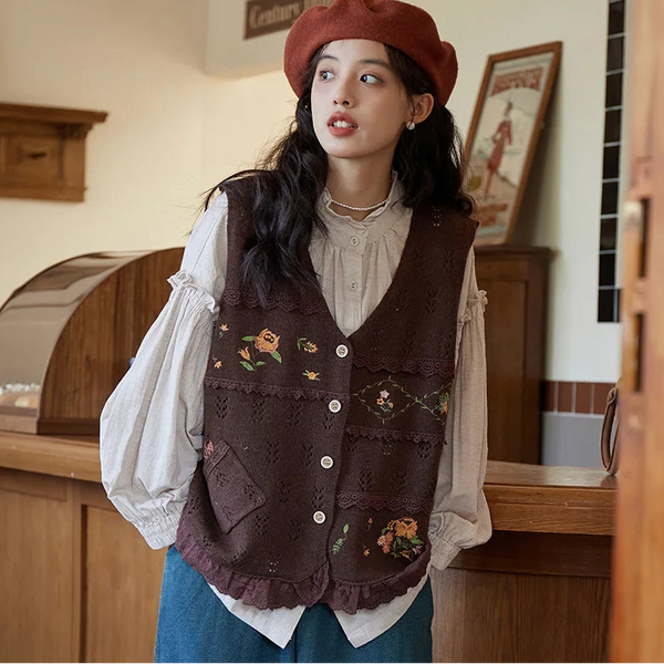 Cottagecore Vest with Embroidery