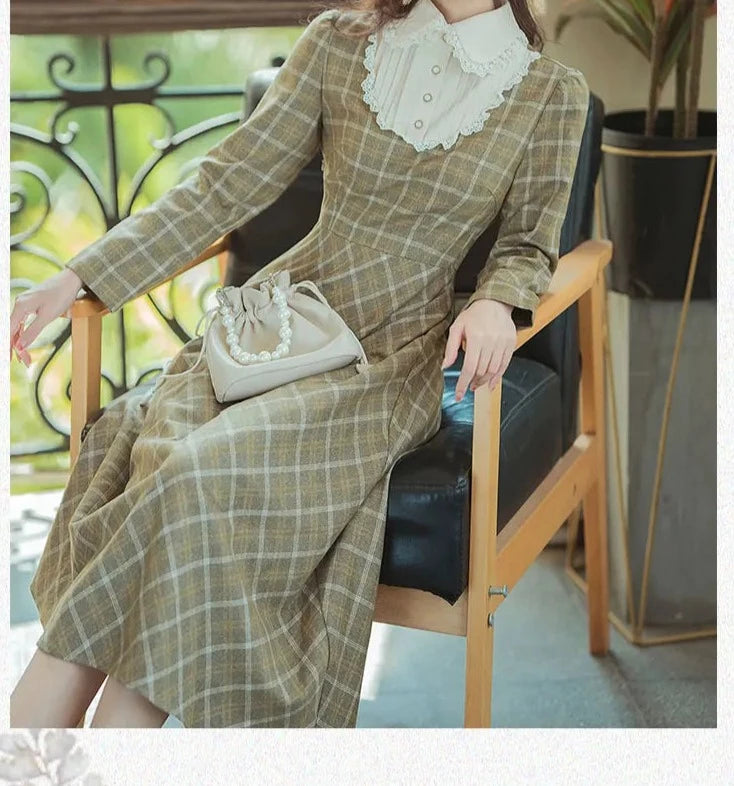Olive Grove Plaid Vintage Academia Dress