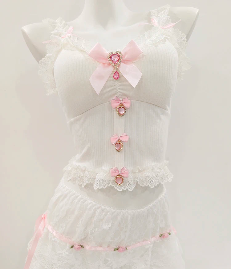 White Lace Coquette Crop Top