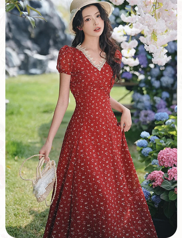 Apple Pie Red Cottagecore Dress