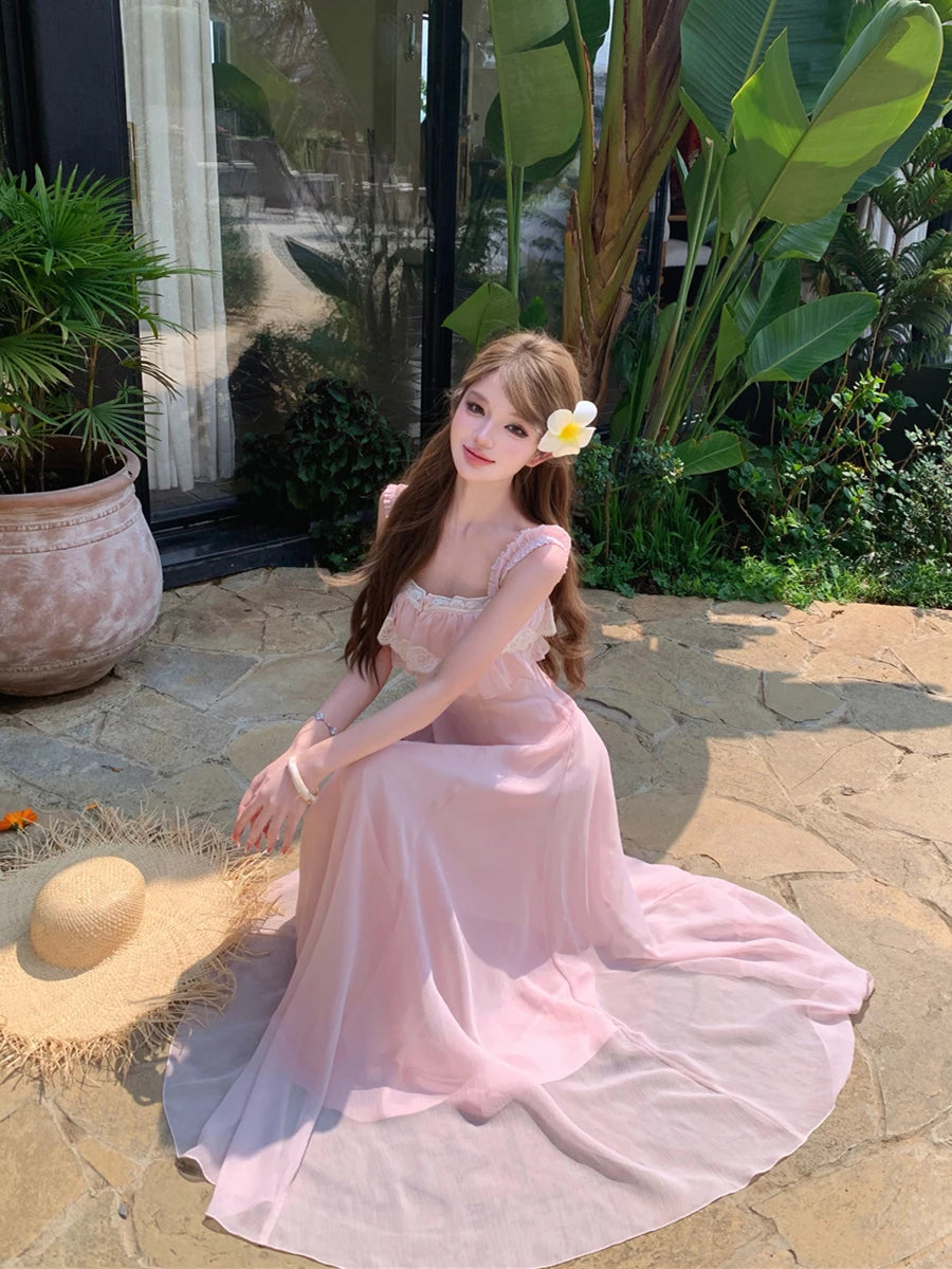Pink Coquette Dress pink vintage dress romantic vintage coquette dress