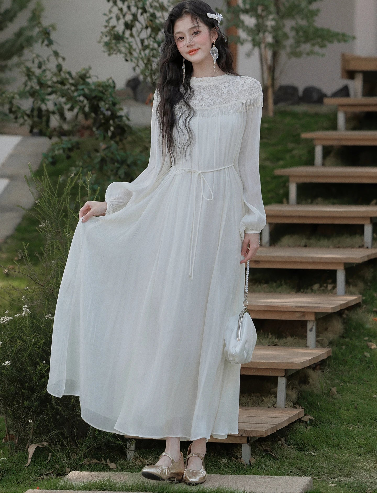 Ethereal Bohemian Fairy Dress white boho vintage dress