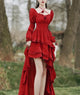 Royalcore Aesthetic Layered High Low Red Princesscore Prom Dress