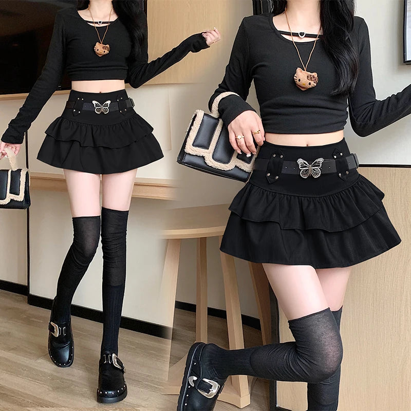 Y2K Mini Skirt With Butterfly Belt