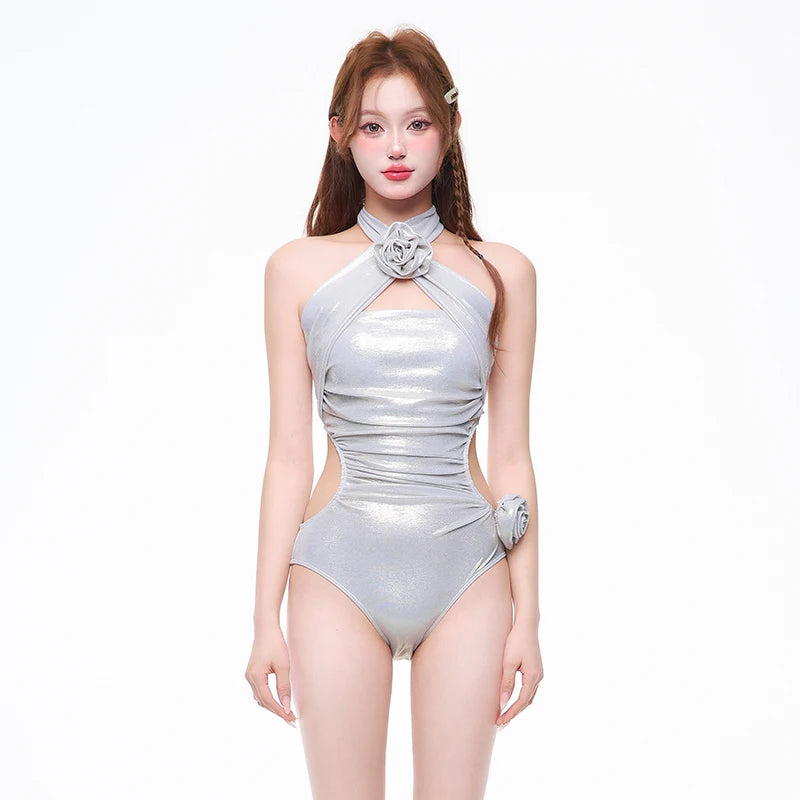 Metallic Flower One-piece Swimsuit