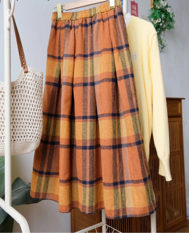 Fall Twig Plaid Wool Skirt