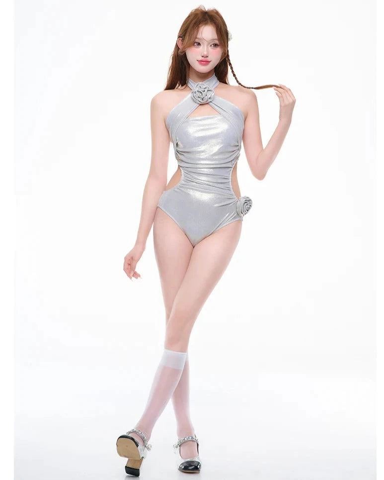 Metallic Flower One-piece Swimsuit