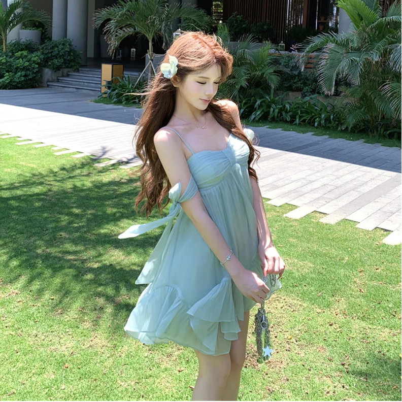 Mermaid Blue Coquette Babydoll Dress Fairycore Aesthetic