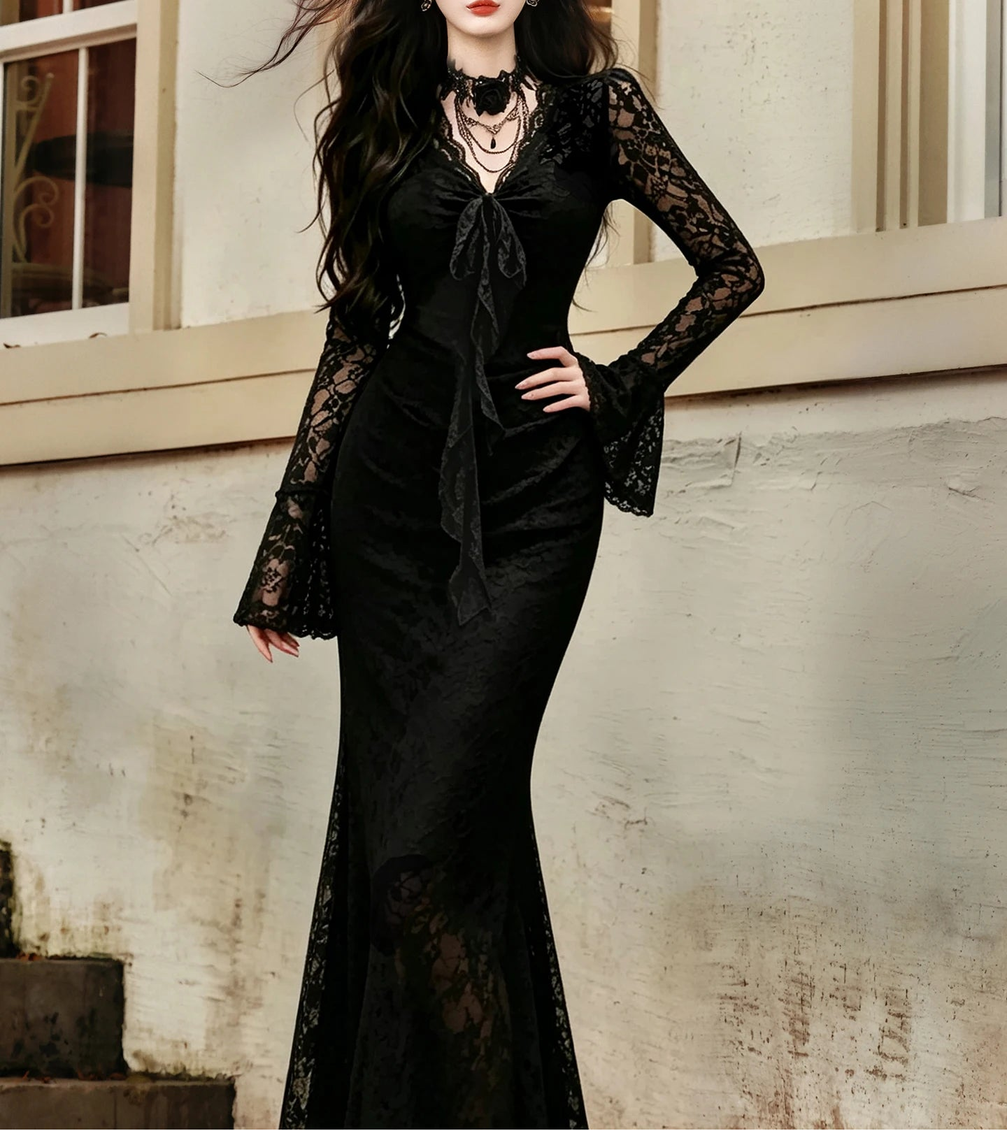 Obsidian Rose Dark Romantic Gothic Dress + Choker Necklace Set