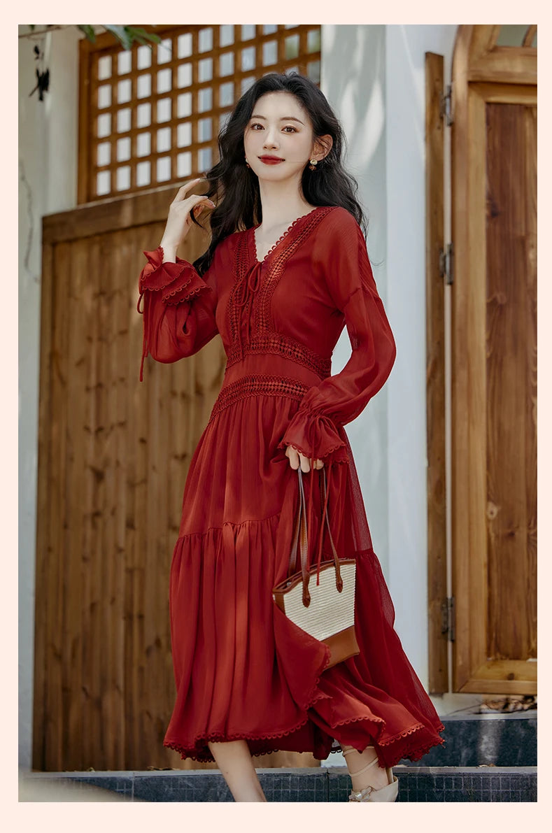 Rosemary Red Cottagecore Dress
