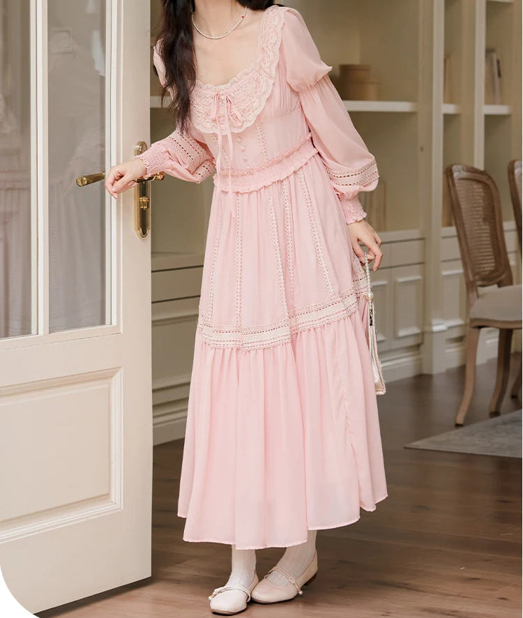 Long Sleeve Cottagecore Dress peach pink cottagecore outfit