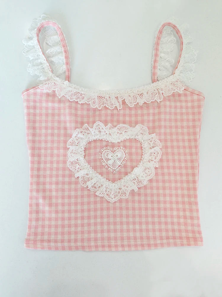 Hopeless Romantic Y2K Coquette Pink Ruffle Top - Romantic Anime Aesthetic