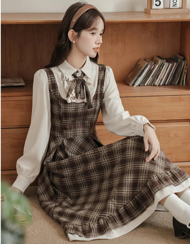 Thallia Dark Academia Plaid Dress