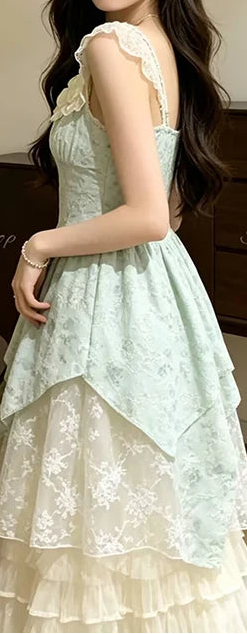 Mint Garden Rose Shabby Chic Coquette Dress