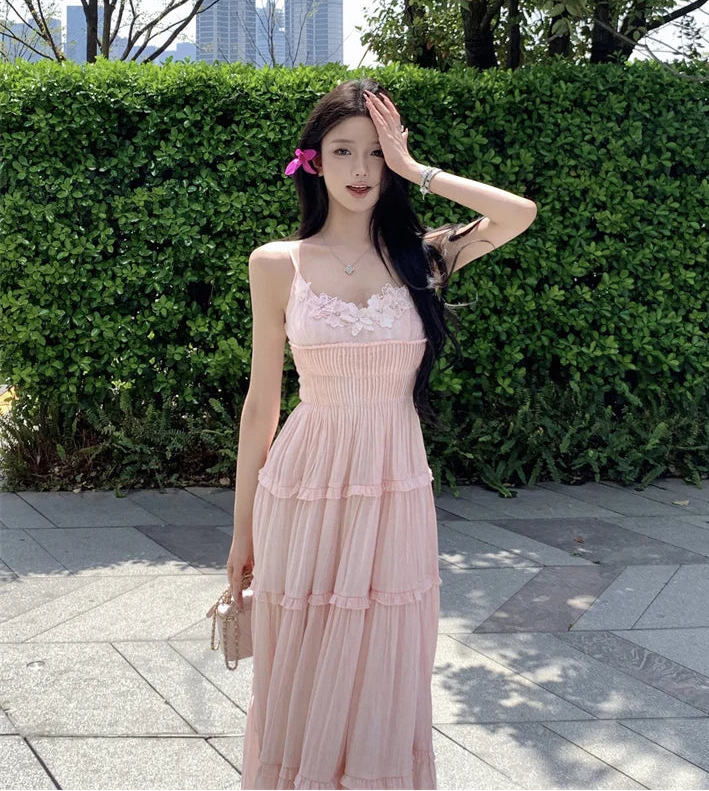 chinese dress ladies Light Pink Mini Dress – Floral Neckline & Flare Sleeves – Coquette Aesthetic Outfit Light Pink(Pre-Sale 15days) / M main image 0