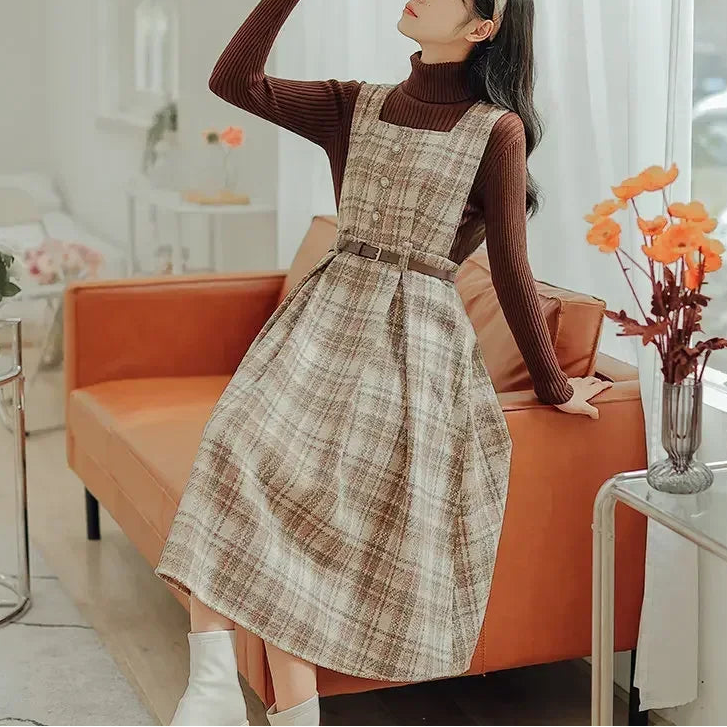 Hazel Berry Dark Academia Wool Pinafore Dress