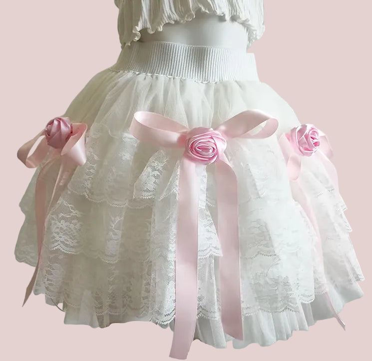 Rose Ribbon Coquette Lace Skirt