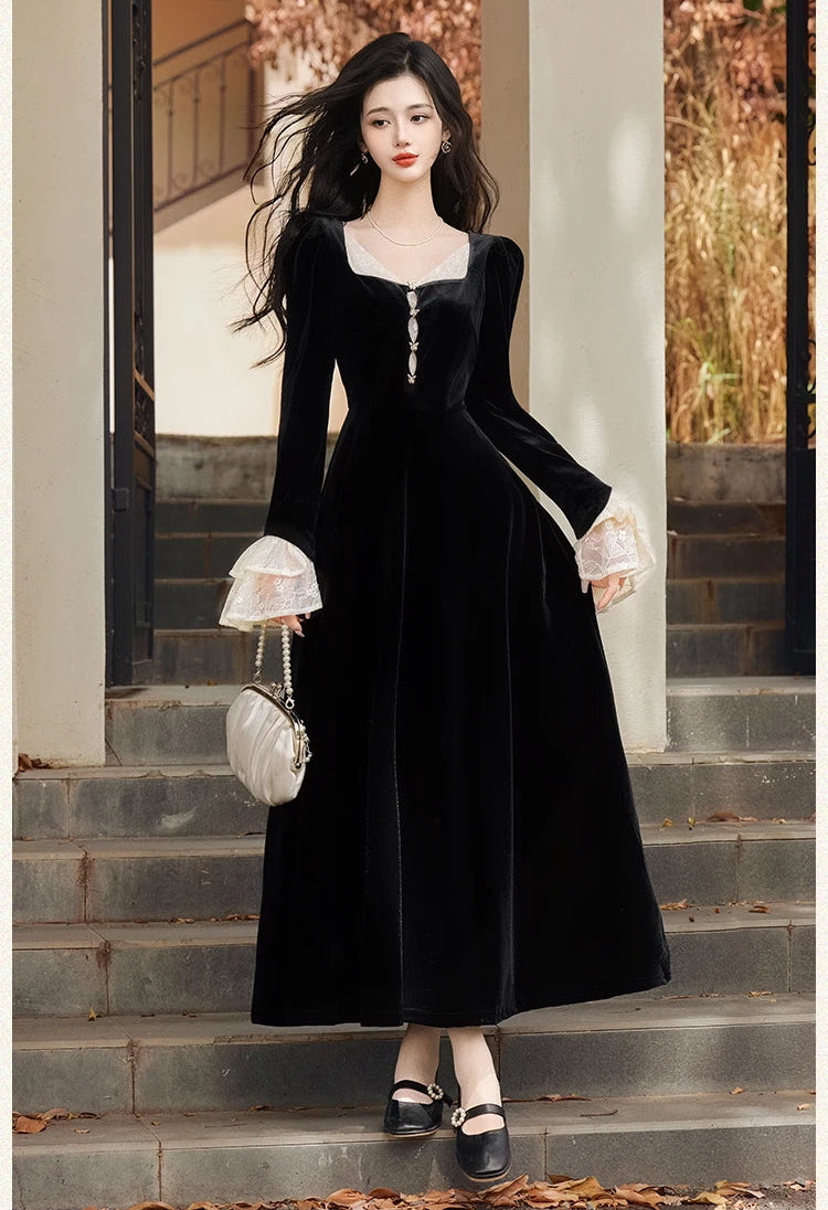 Dark Romantic Goth Velvet Dress dark romance aesthetic dark coquette Dark Romantic Goth Velvet Dress dark romance aesthetic dark coquette
