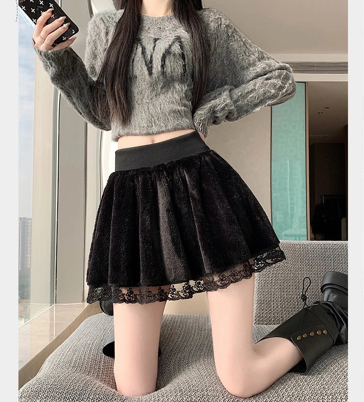 Dark Coquette Cozy Winter Skirt with Attached Shorts