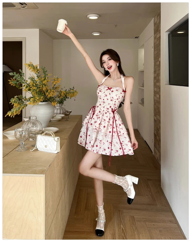 Cherry Bird Red Ribbon Coquette Dress