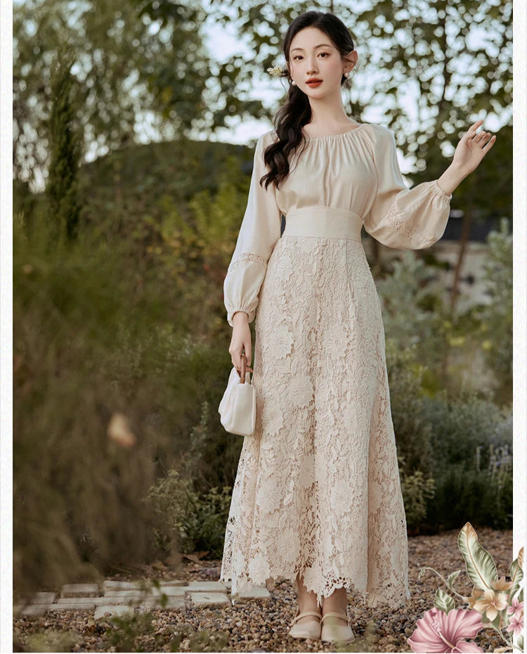 Lotus Heart Romantic Lace Cottagecore Dress Set