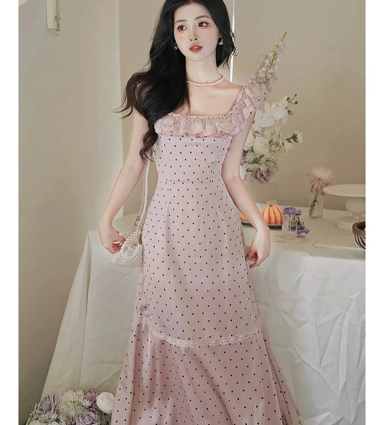 Barbara Dusty Pink Polka Dot Dress