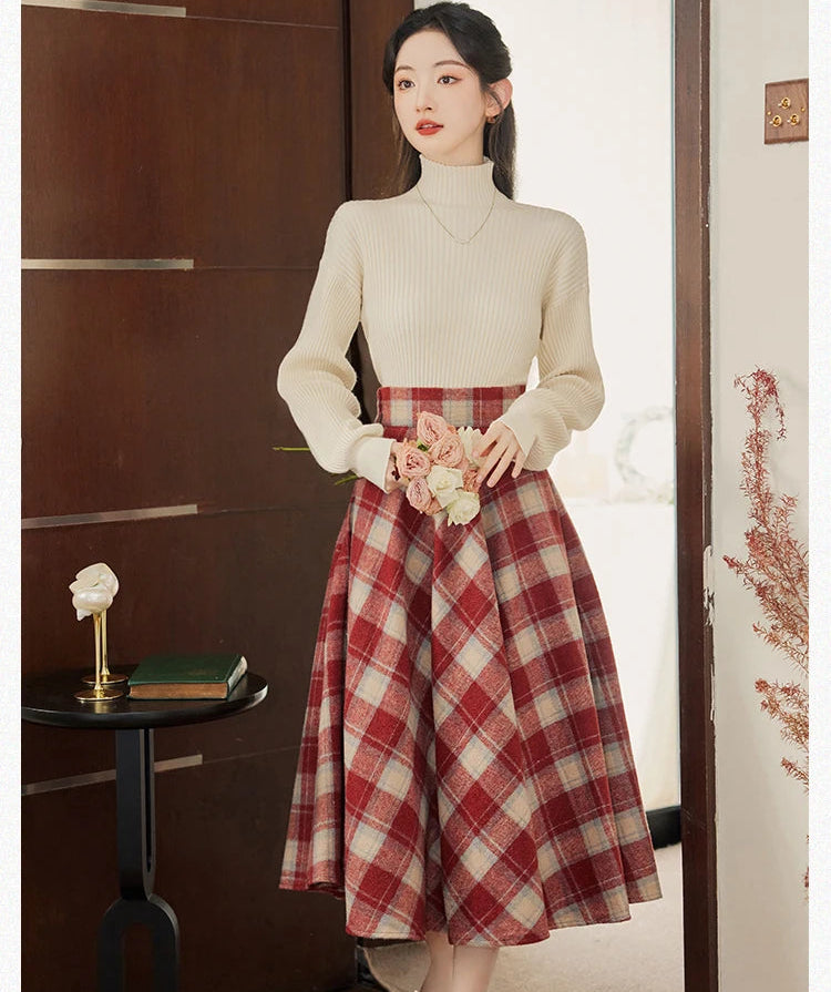 Rainy Valley Light Academia 2-Piece Plaid Set