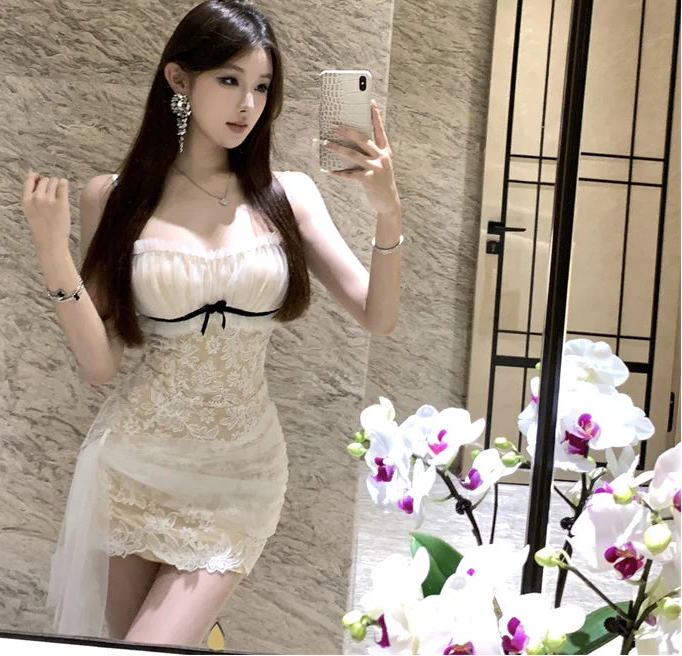 Flirty Heart Lace Coquette Mini Dress