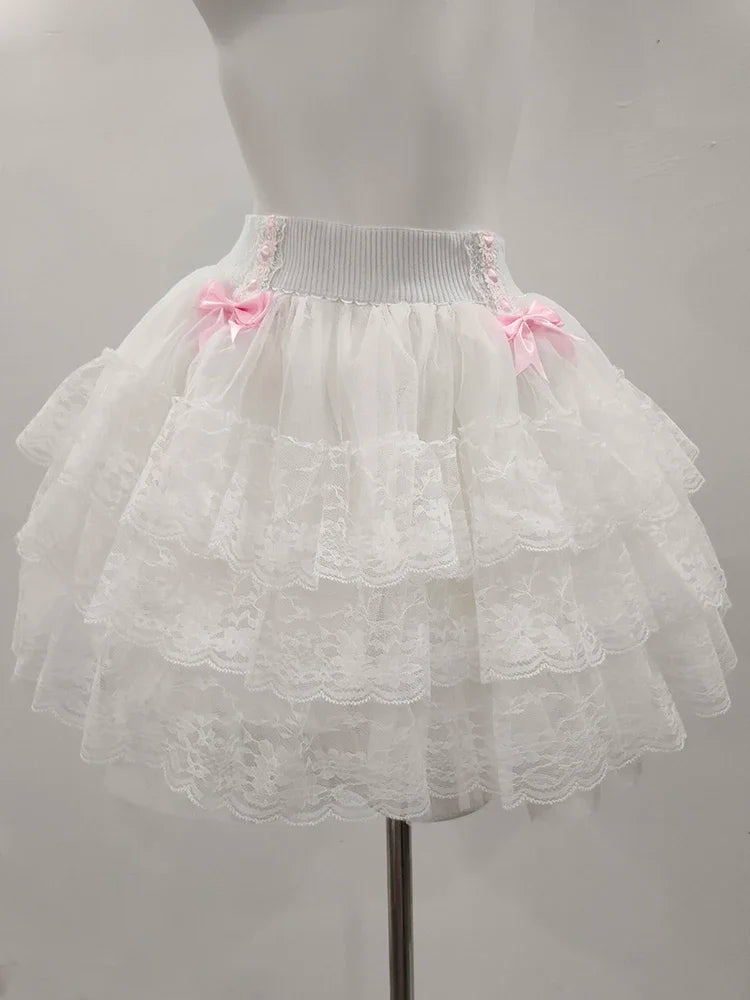 Coquette Style Lace Bow Mini Skirt Balletcore Skirt