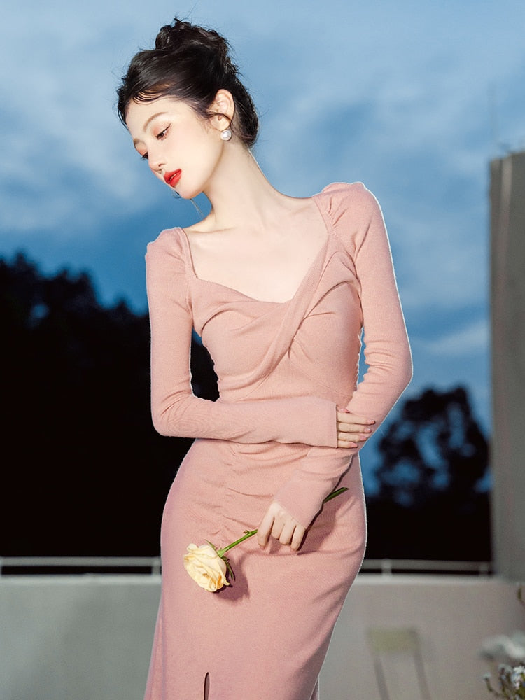 Blush Pink Knitted Stretch Dress