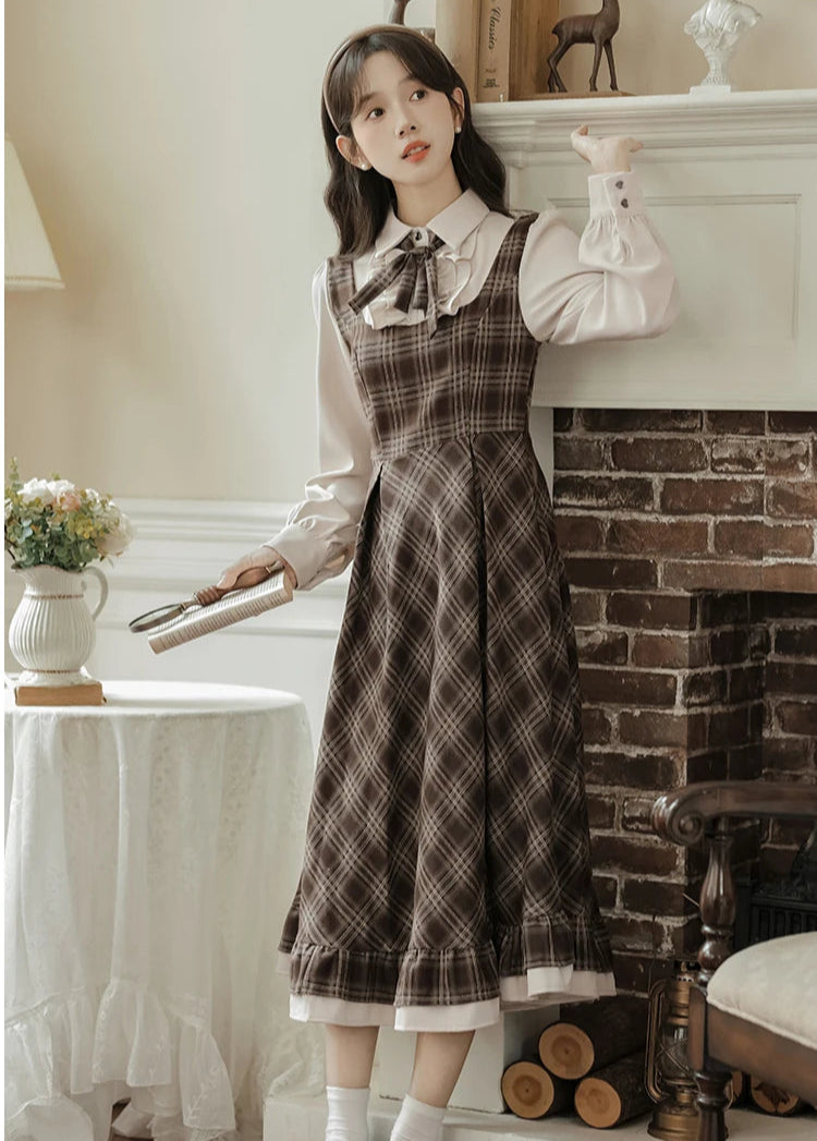 Thallia Dark Academia Plaid Dress