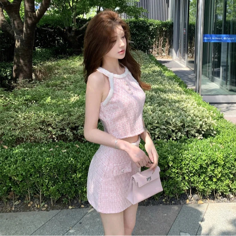 Pastel Pink Coquette 2-Piece Tweed Set