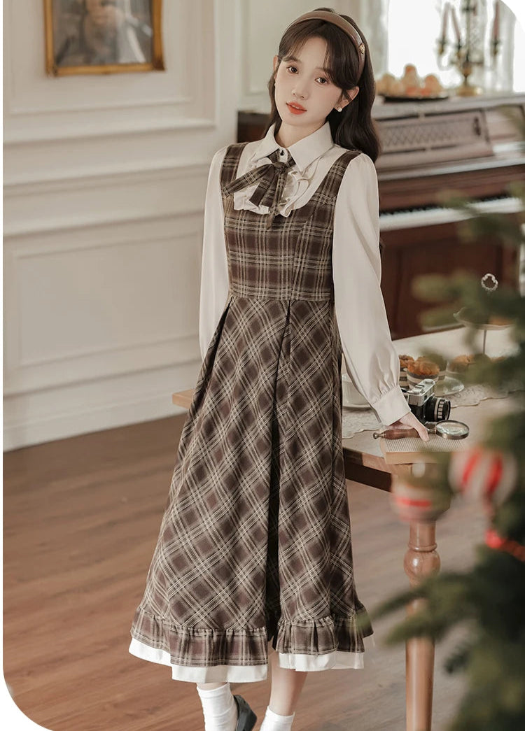 Thallia Dark Academia Plaid Dress