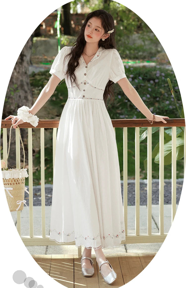 White Vintage Cotton Cottagecore Dress cottagecore outfit cottage style