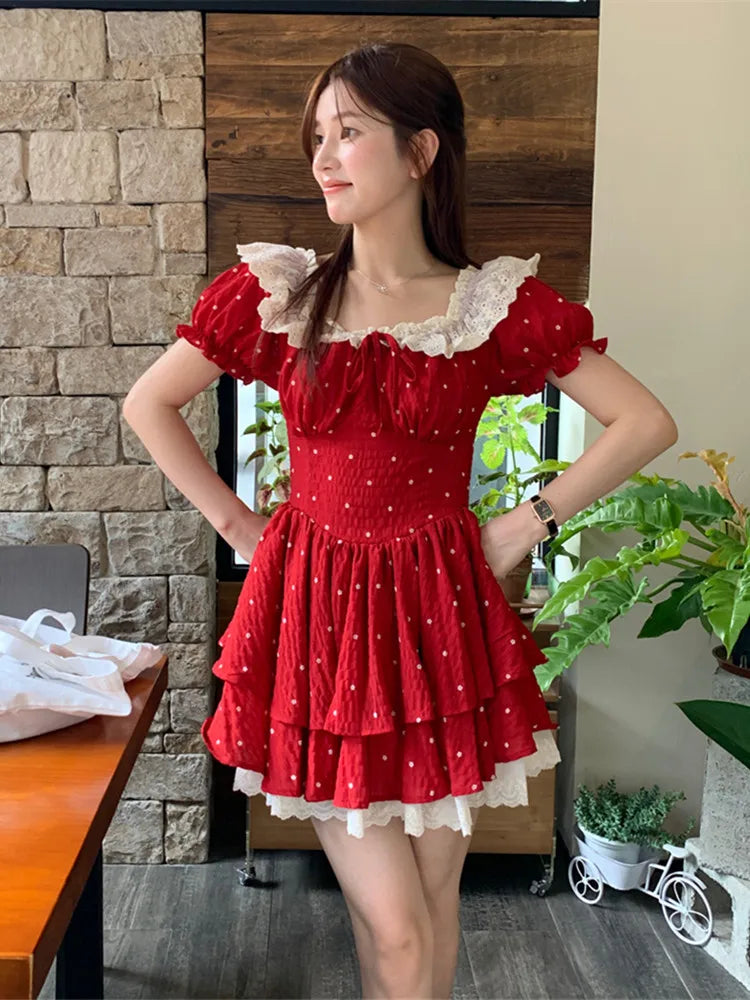 Red Cottagecore Dress Red Vintage Dress Red Cottagecore Dresses