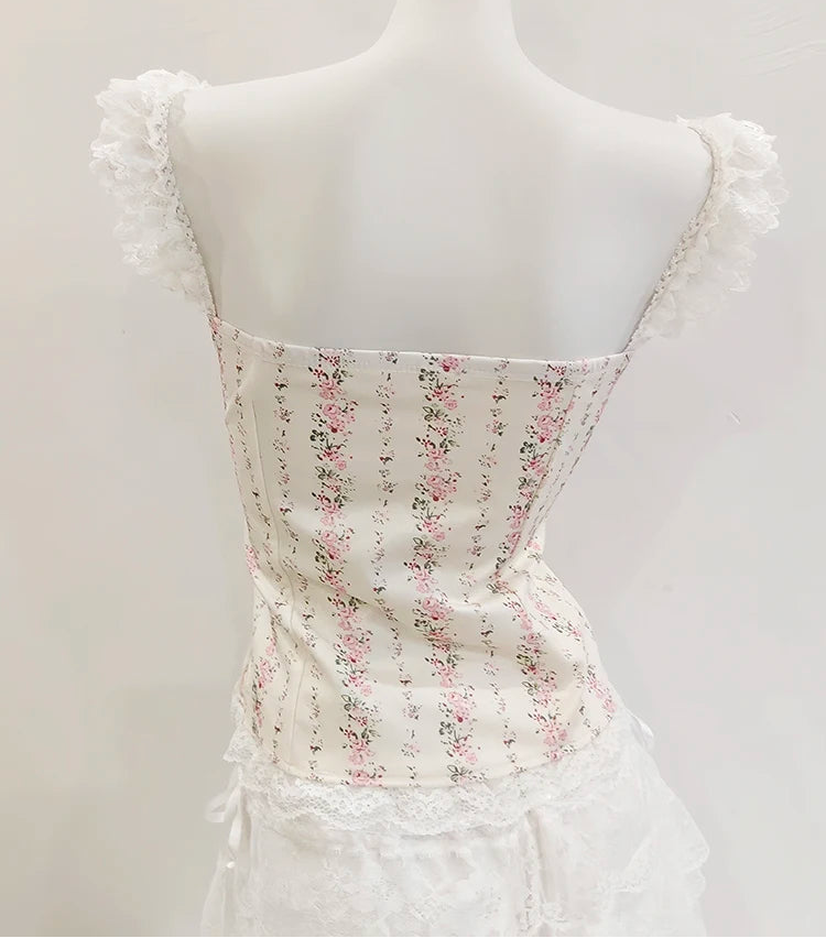 Floral Pink Satin Coquette Princess Bustier Top