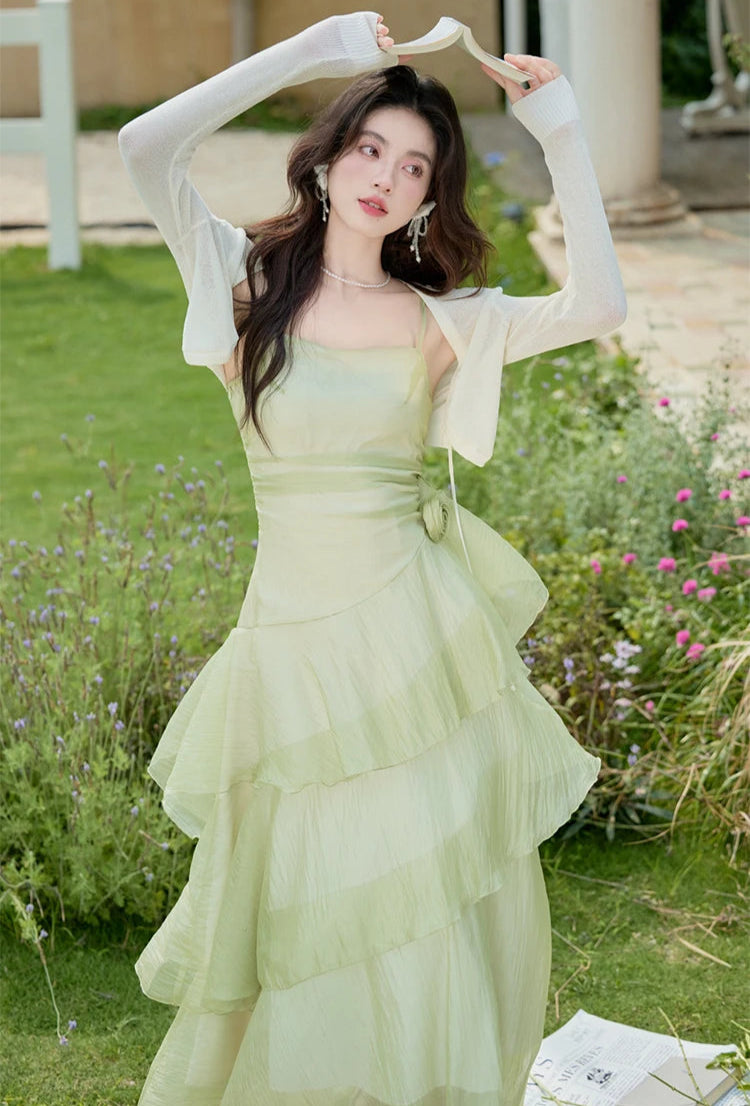 Meadow Muse Dainty Green Fairycore Dress