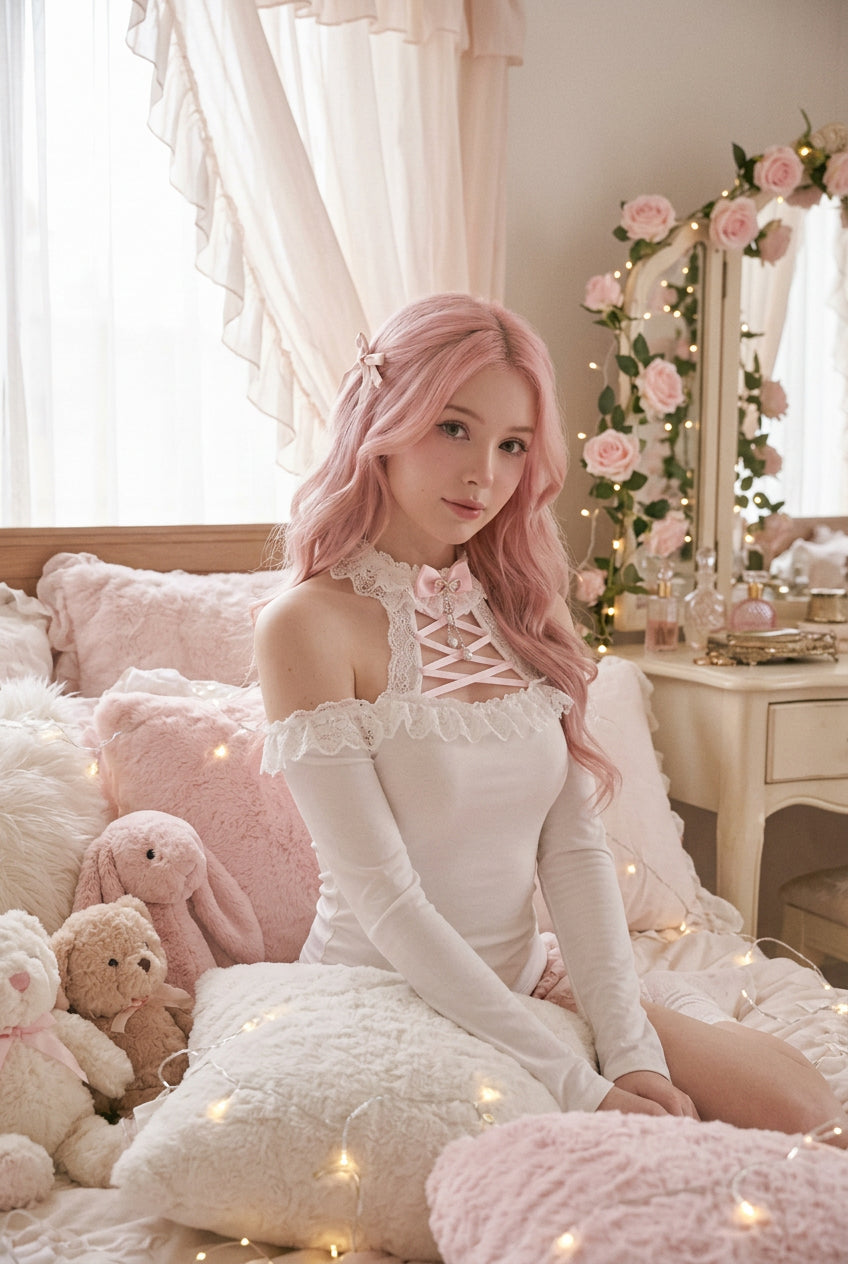 Milky Angel Romantic Princess Off-Shoulder Coquette Top