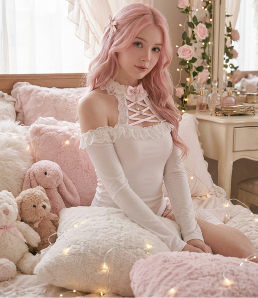 Milky Angel Romantic Princess Off-Shoulder Coquette Top