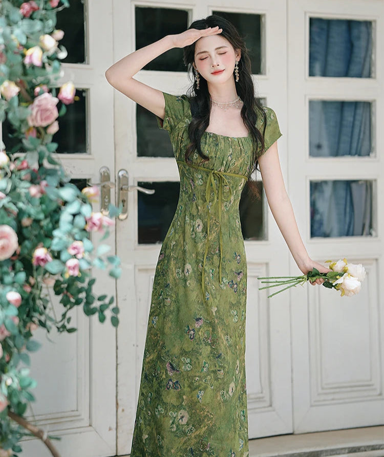 Floral Green Witch Dress green floral Cottagecore Dress vintage floral Floral Green Witch Dress green floral Cottagecore Dress vintage floral