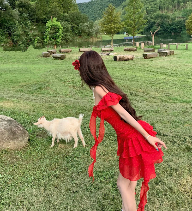 Garden Angel Red Coquette Dress