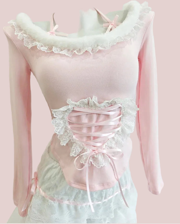 Pink Coquette Long Sleeve Kawaii Top