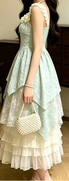 Mint Garden Rose Shabby Chic Coquette Dress