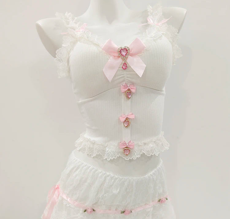 White Lace Coquette Crop Top