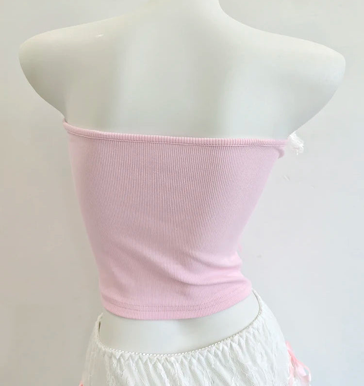 Coquette Tube Top with Pink Crystal Charm