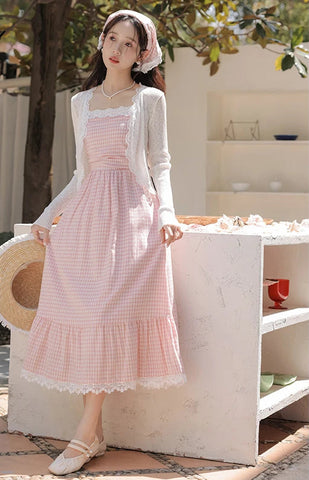 Cottage Petals Pastel Cottagecore Dress with Headscarf Set