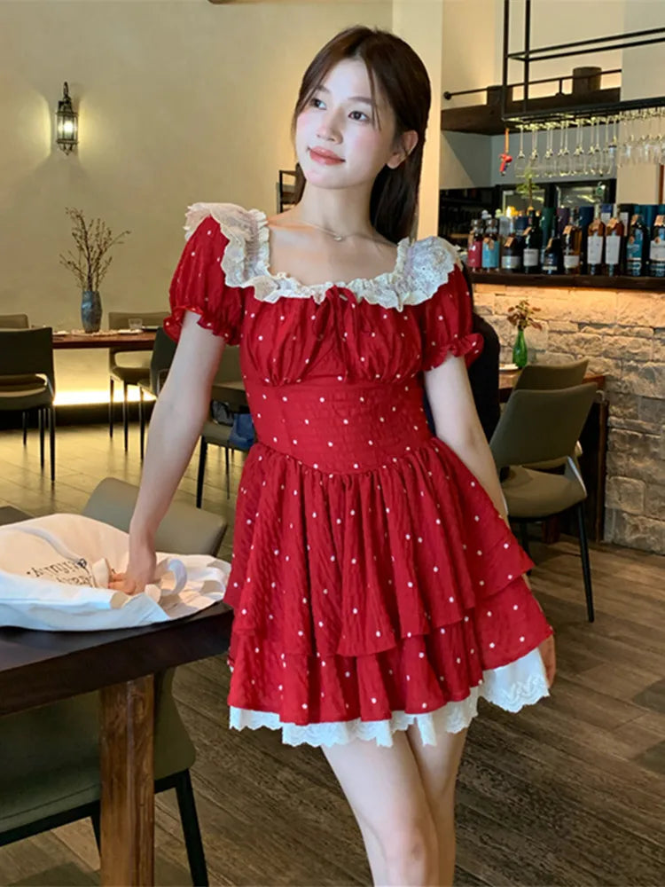 Red Cottagecore Dress Red Vintage Dress Red Cottagecore Dresses